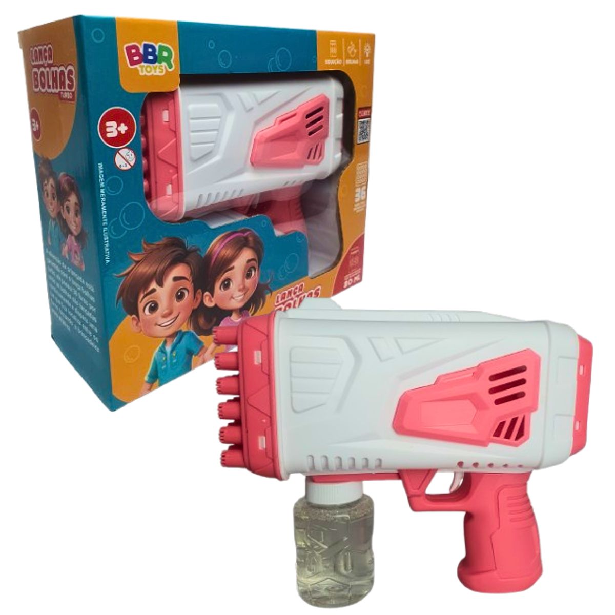 Brinquedo Pistola Lança Bolha Turbo Rosa Com Luz - Bbr Toys