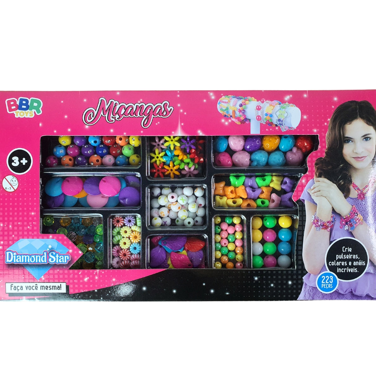 Kit Miçangas Infantil Diamond Star 223 Peças  - Bbr Toys