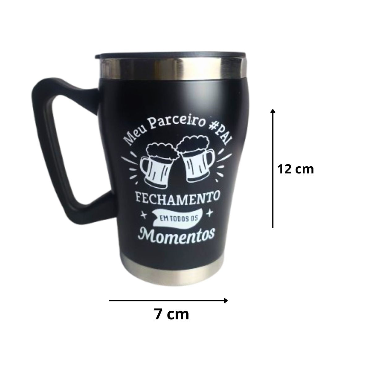 Caneca Térmica Inox Com Tampa Removível 350ml Dia Dos Pais - Preto