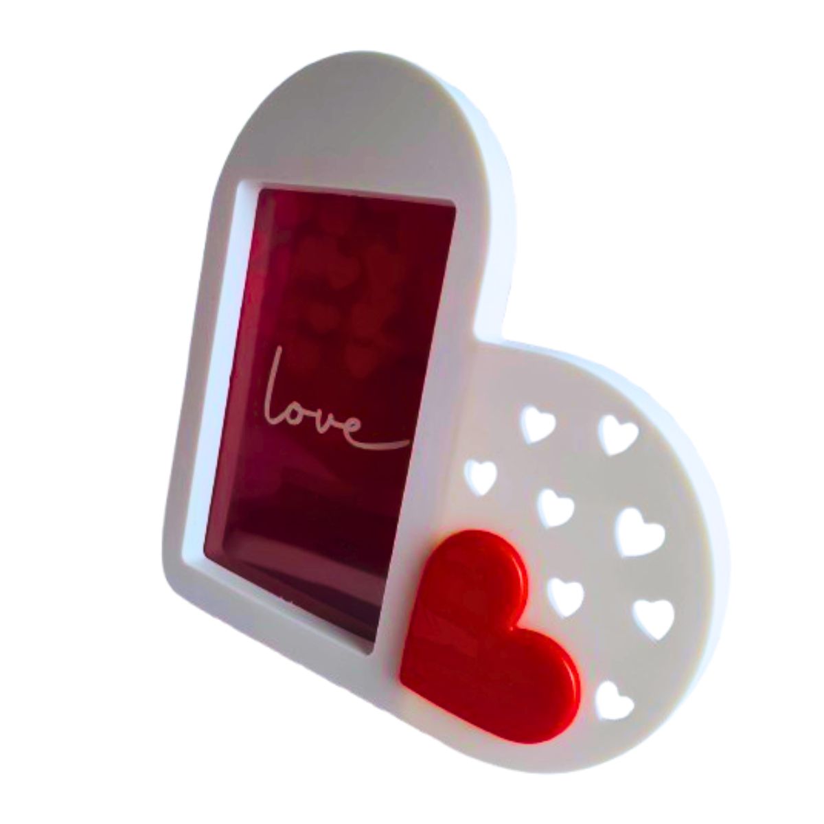 Kit Porta Retrato Coração Branco Amor Love + 4 Botões de Rosas Artificial C/Ursinho