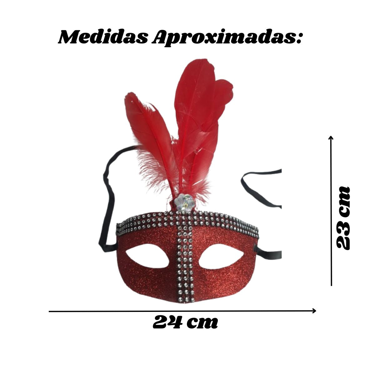Kit Fantasia Máscara Pena Glitter E Saia Metalizada Vermelho