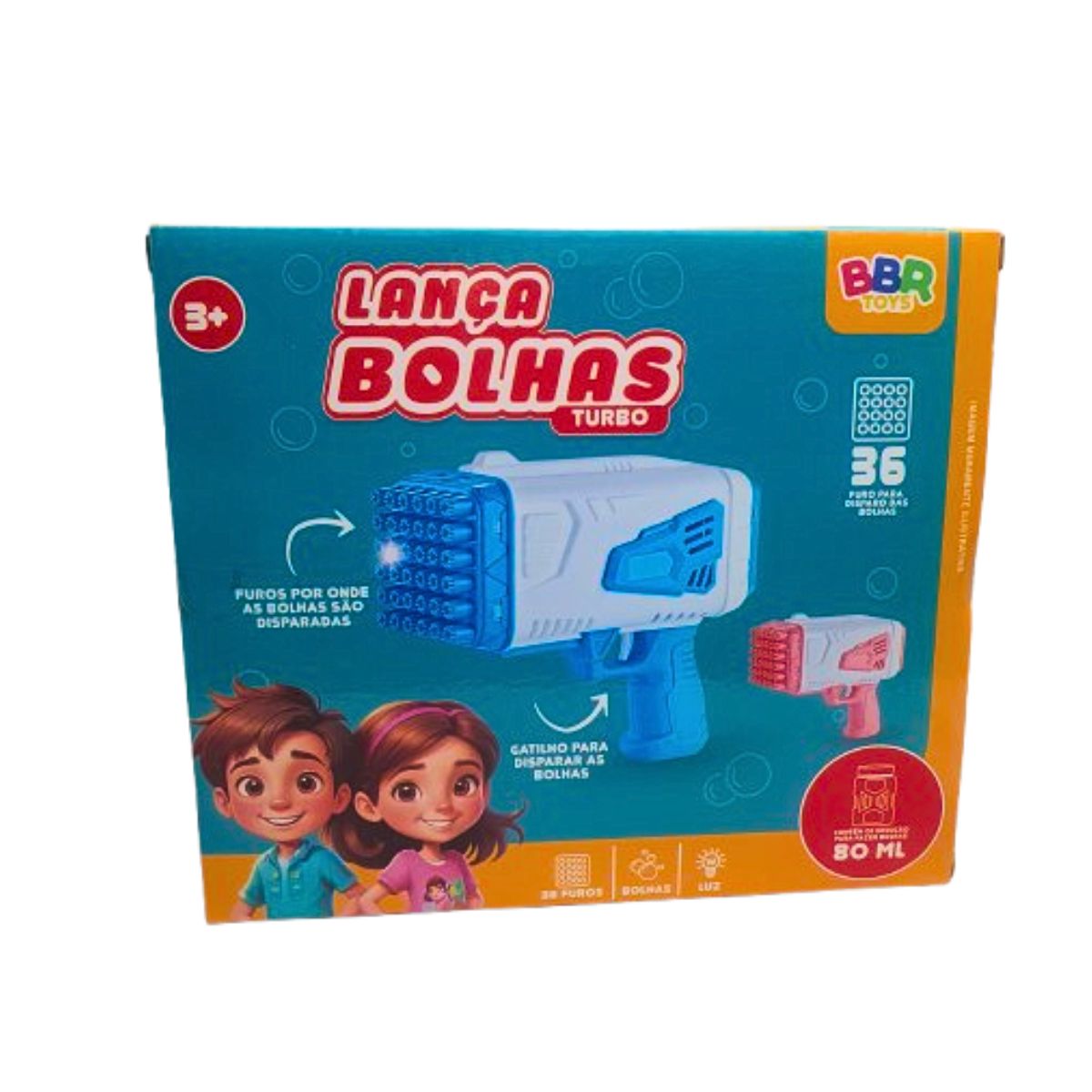 Brinquedo Pistola Lança Bolha Turbo Azul Com Luz - Bbr Toys