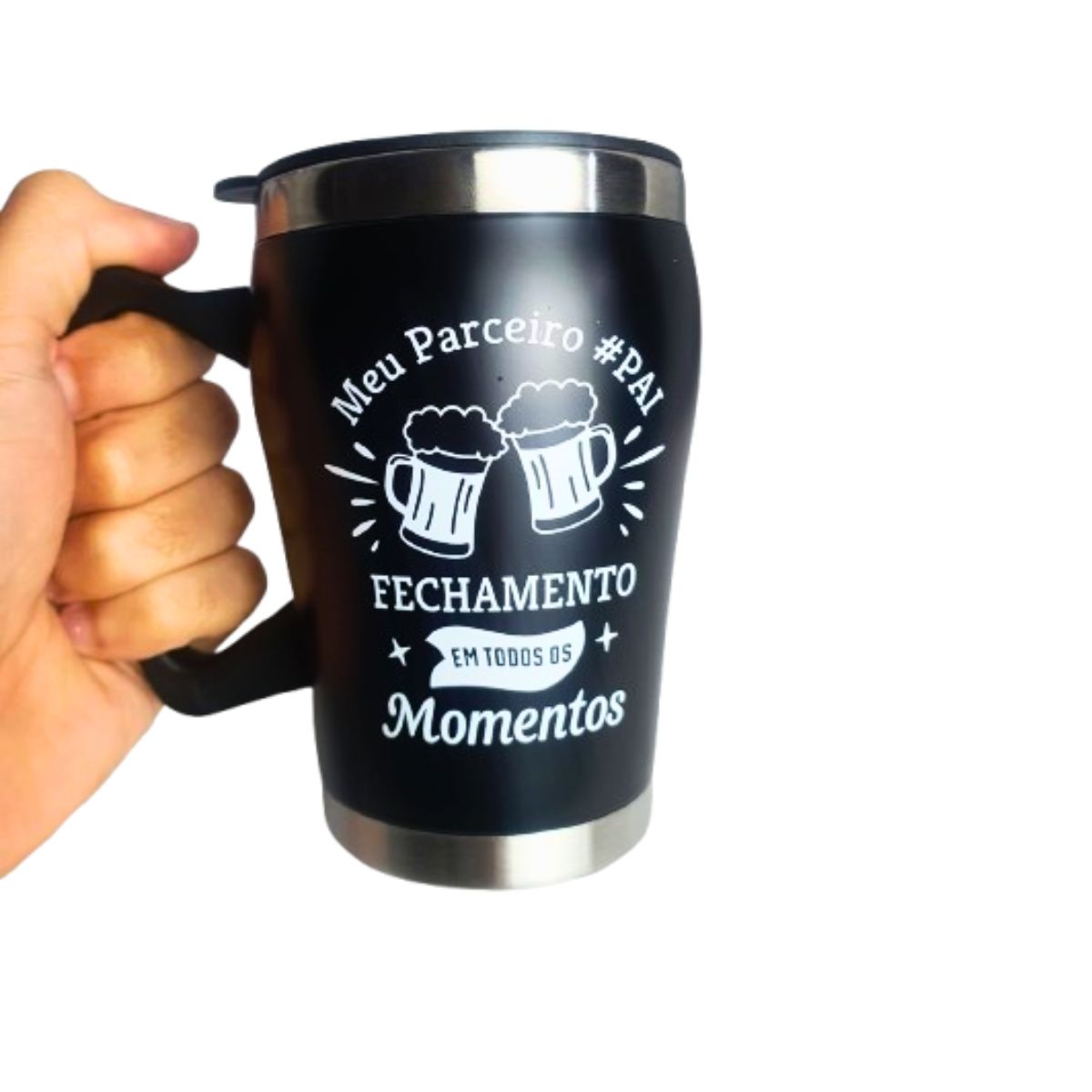 Caneca Térmica Inox Com Tampa Removível 350ml Dia Dos Pais - Preto