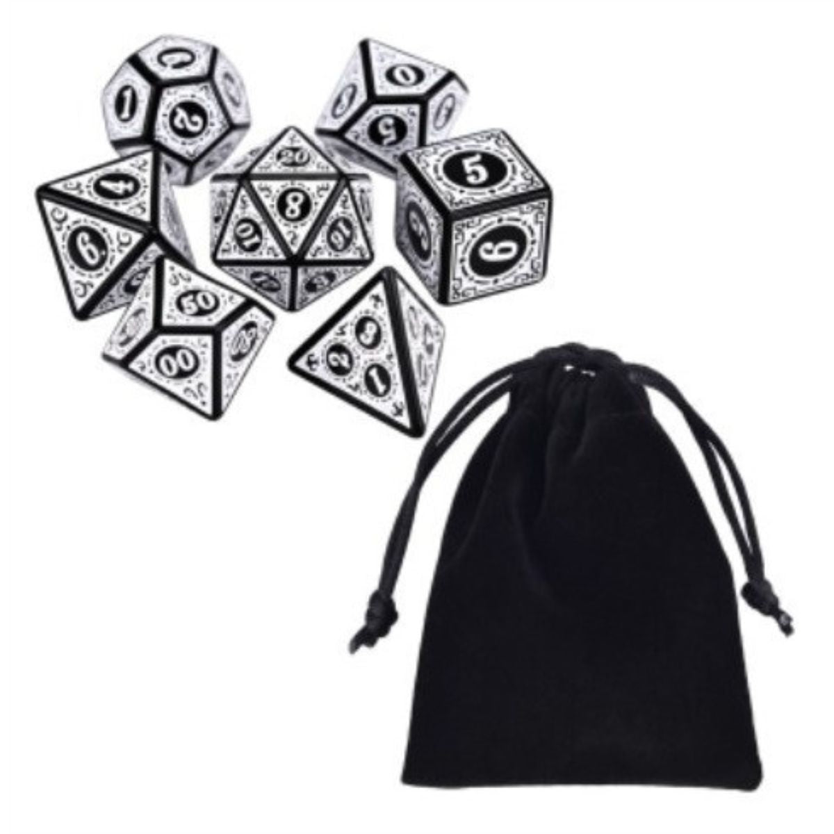 Dados Rpg Conjunto Com Sete - Runas Preta C/n° Branco