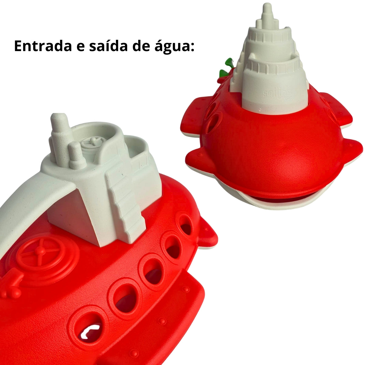 Submarino Infantil Vermelho Com Branco - Brinquedo Para Piscina e Praia