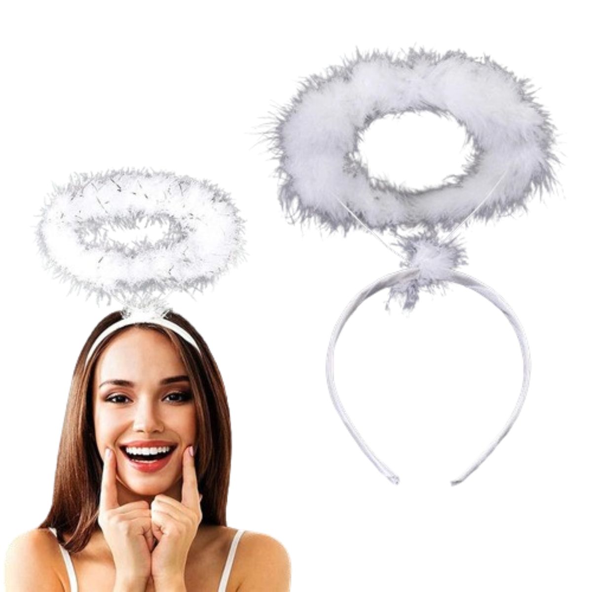 Kit Fantasia Anjo Branco Festa Cosplay Carnaval Halloween Tiara Auréola / Asa