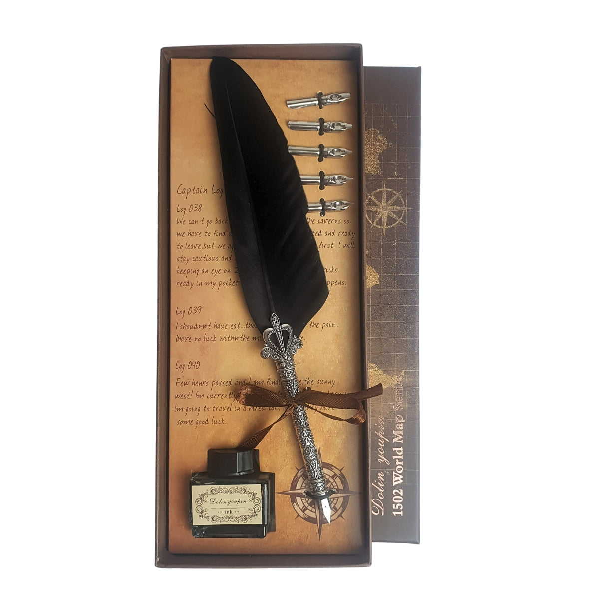 Kit Caneta Tinteiro com Pena Preta