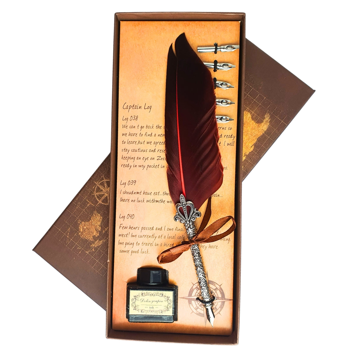 Kit Caneta Tinteiro com Pena Vermelha