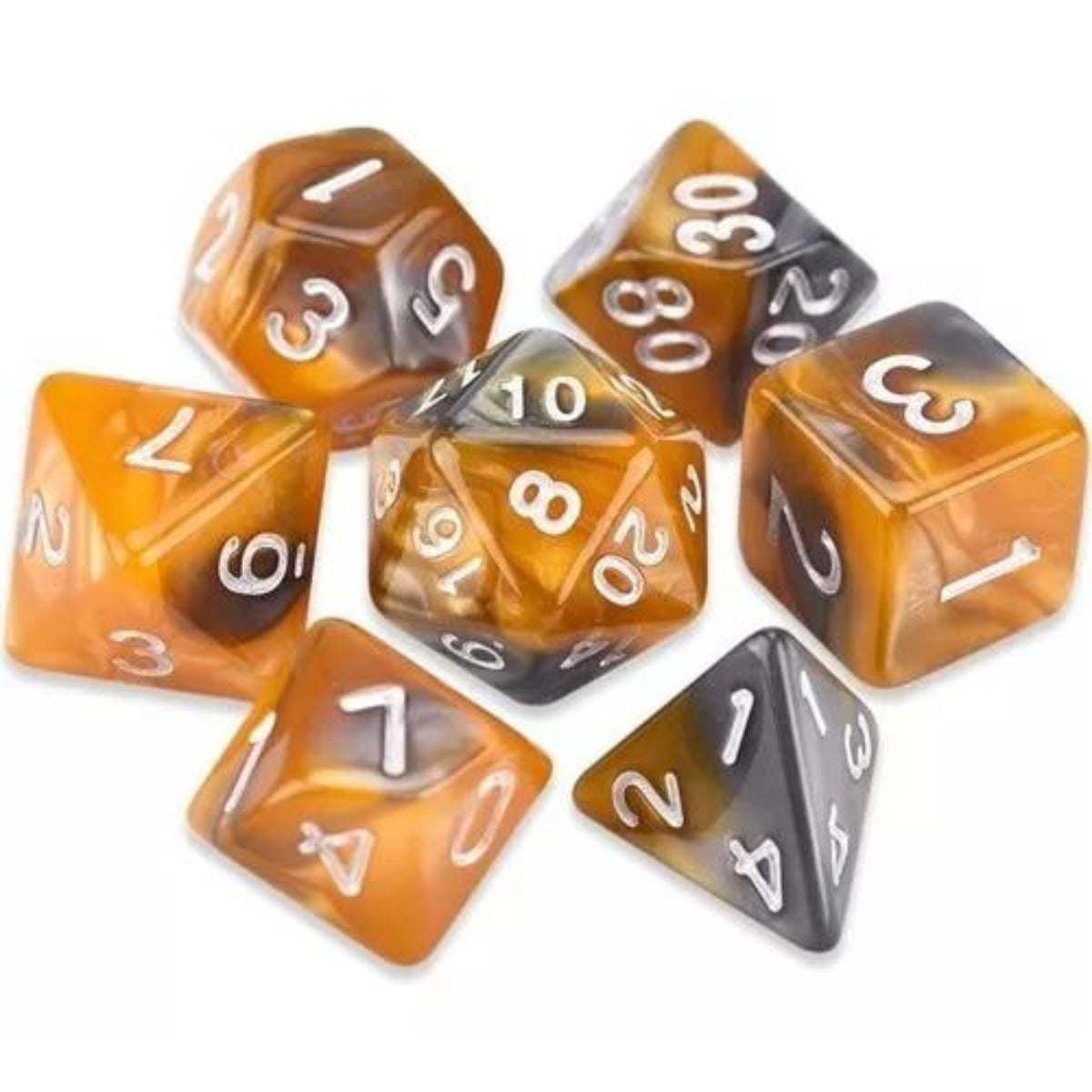 Conjunto de Dados para Rpg Marrom com Cinza com N° Branco