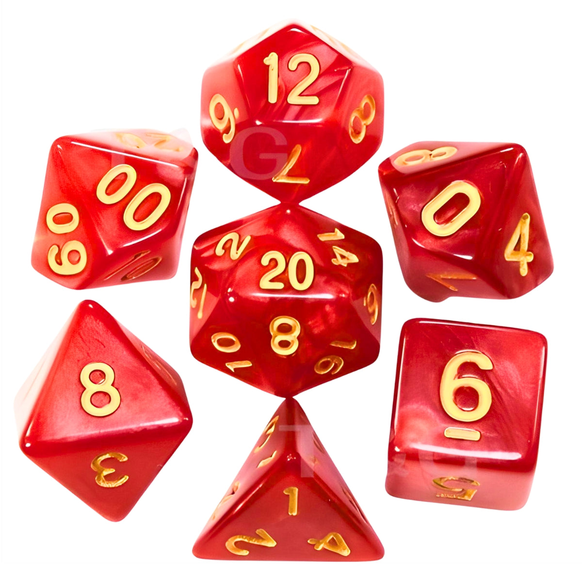 Conjunto de Dados para Rpg Vermelho com Nº Dourado