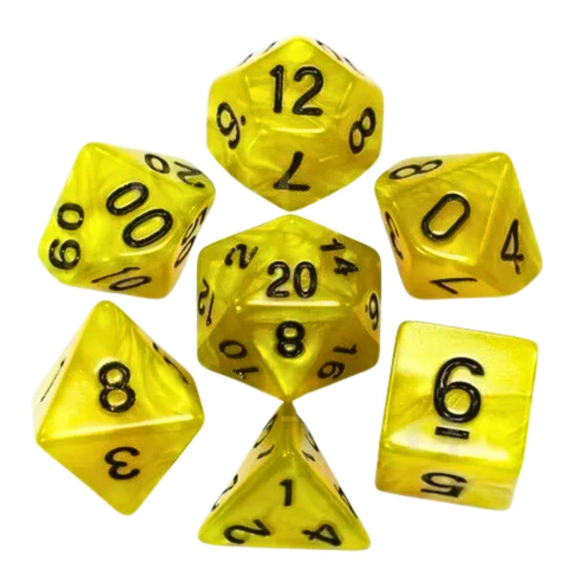 Conjunto de Dados para Rpg Amarelo com N° Preto