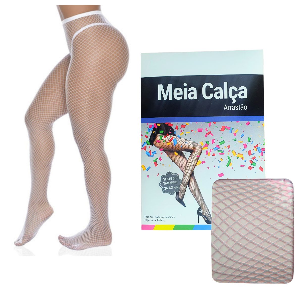 Meia Calça Arrastão Branco - Tamanho Único