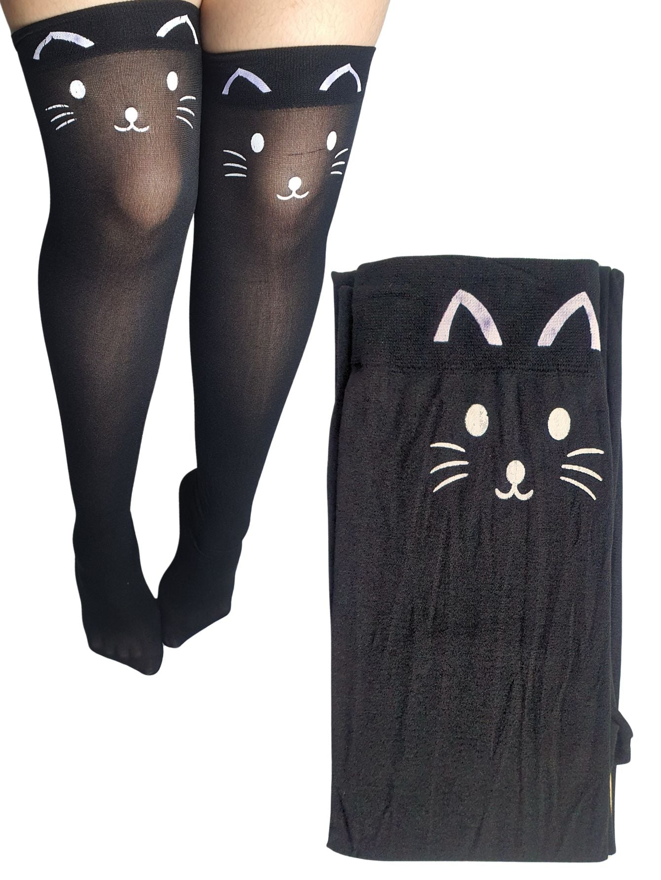 Meia Calça Gatinho Preto Para Fantasia Cosplay e Festa 5/8