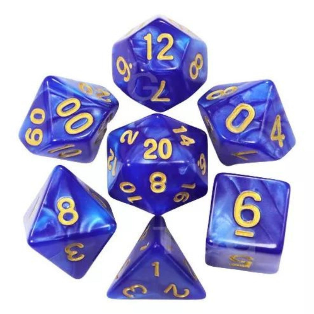 Conjunto de Dados para Rpg Azul com N° Dourado