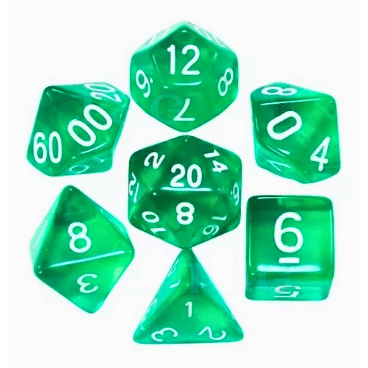 Conjunto de Dados para Rpg Verde-Escuro Translucido com N° Branco