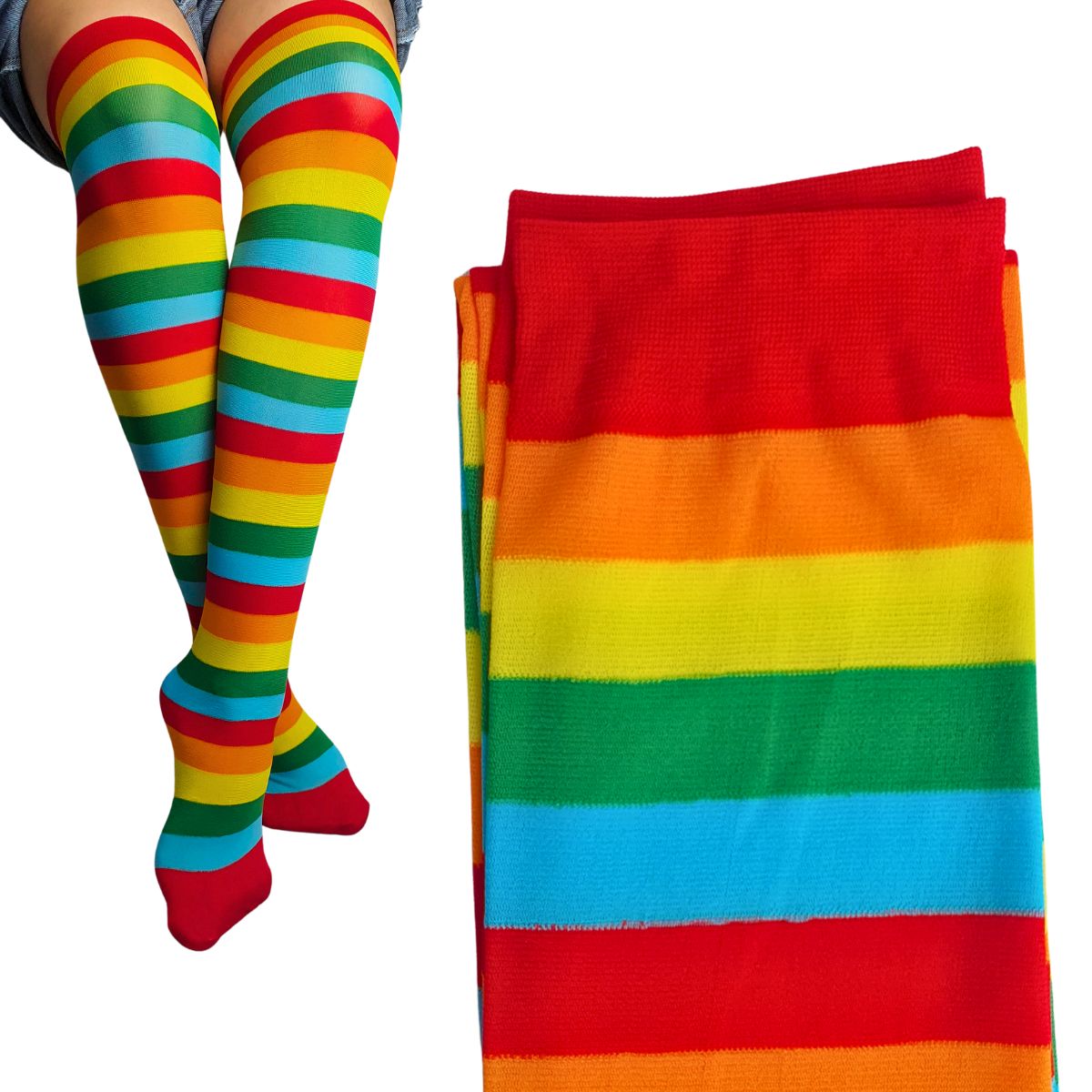 Meia Calça Arco-Íris Para Fantasia Cosplay e Festa 5/8