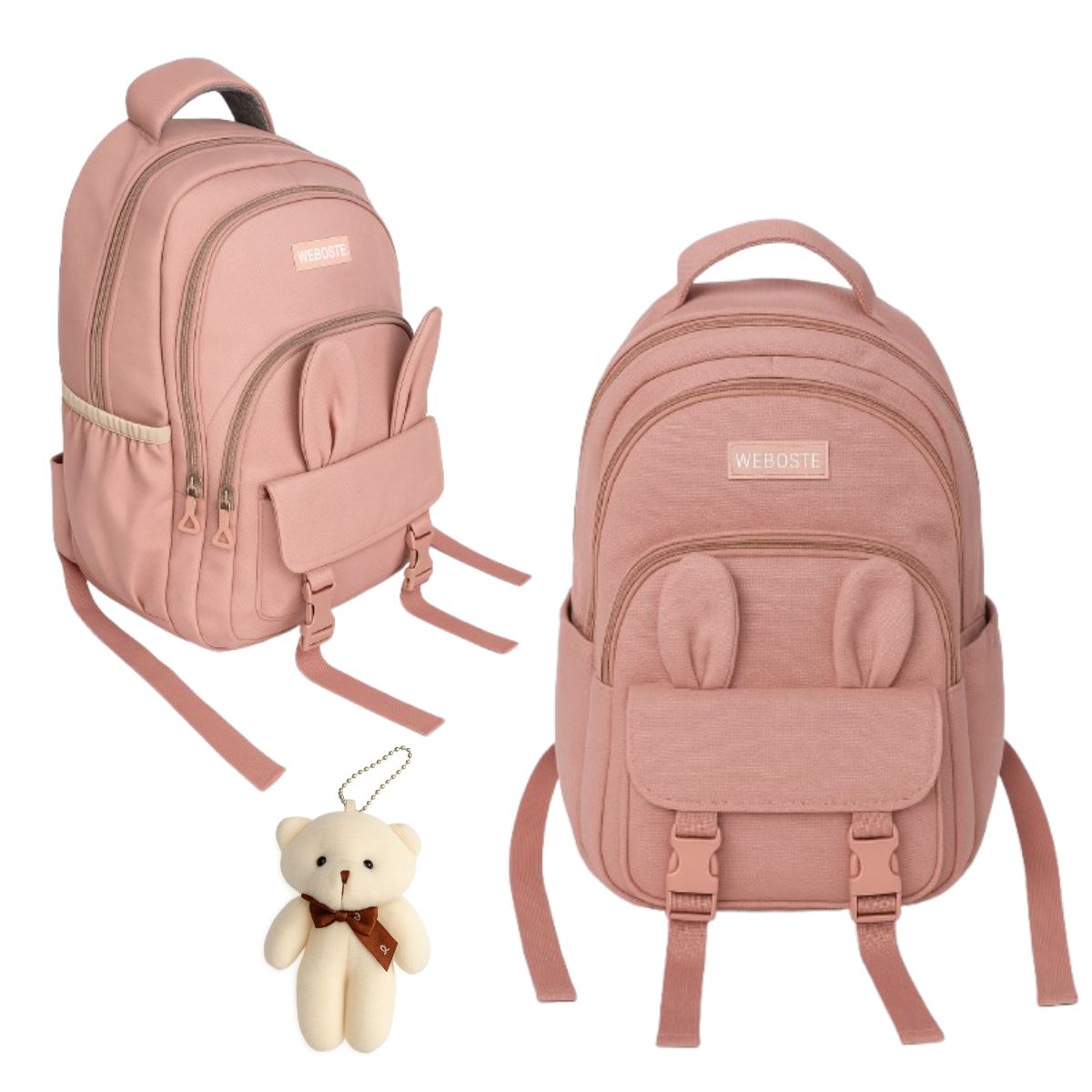 Mochila Bolsa Costas Feminina Com Chaveiro Ursinho Rosa