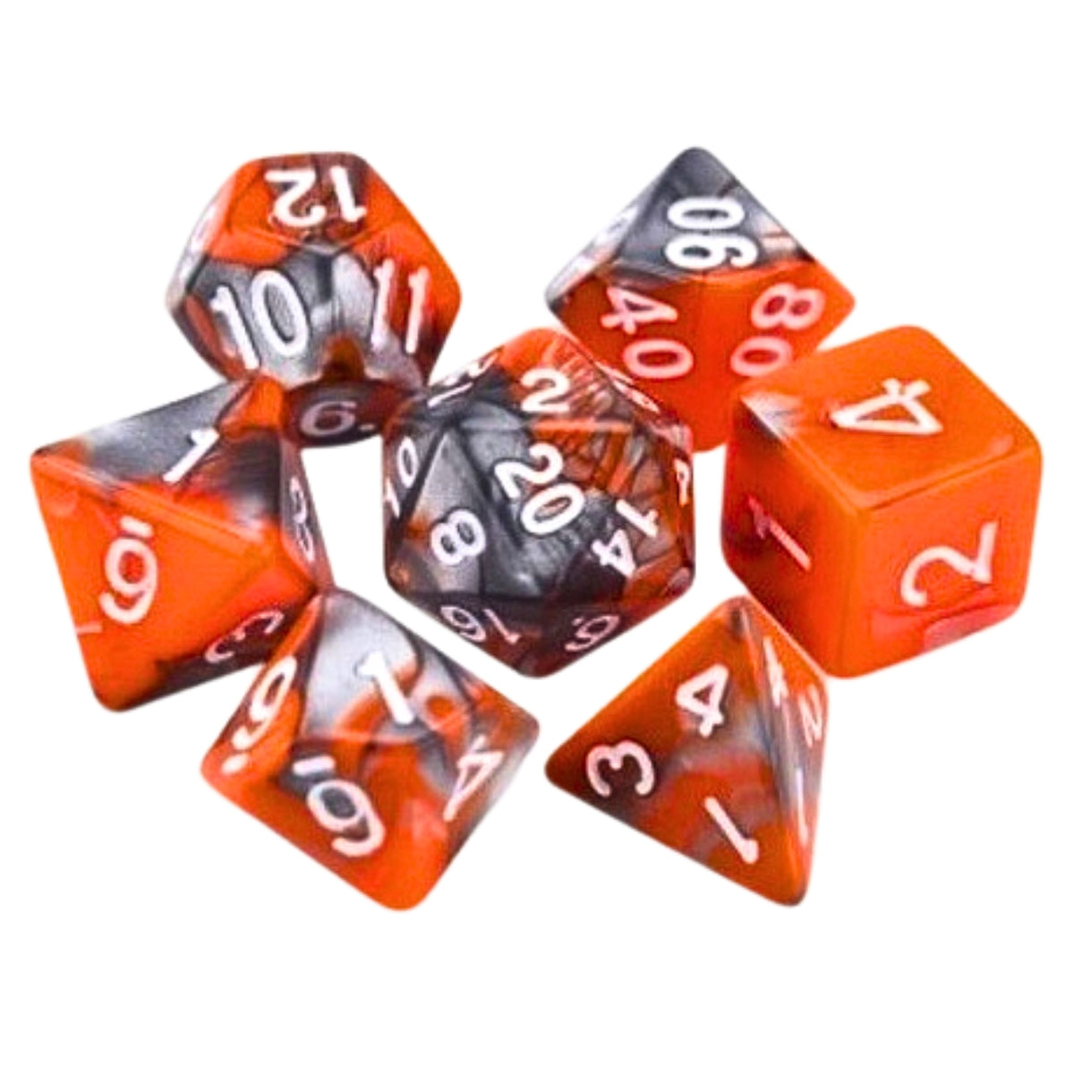 Conjunto de Dados para Rpg Laranja com Cinza com N° Branco