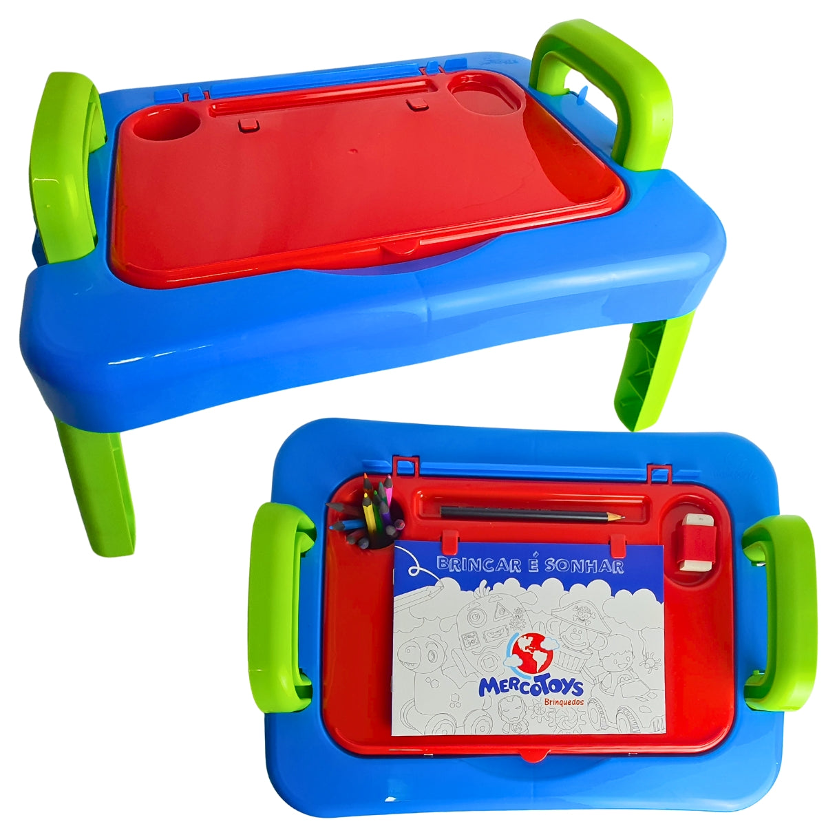 Mesinha Para Desenhar Infantil MercoToys Azul Com Vermelho