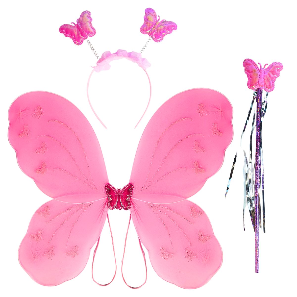 Kit Asa de Borboleta Acessórios Fantasia Carnaval Rosa Claro