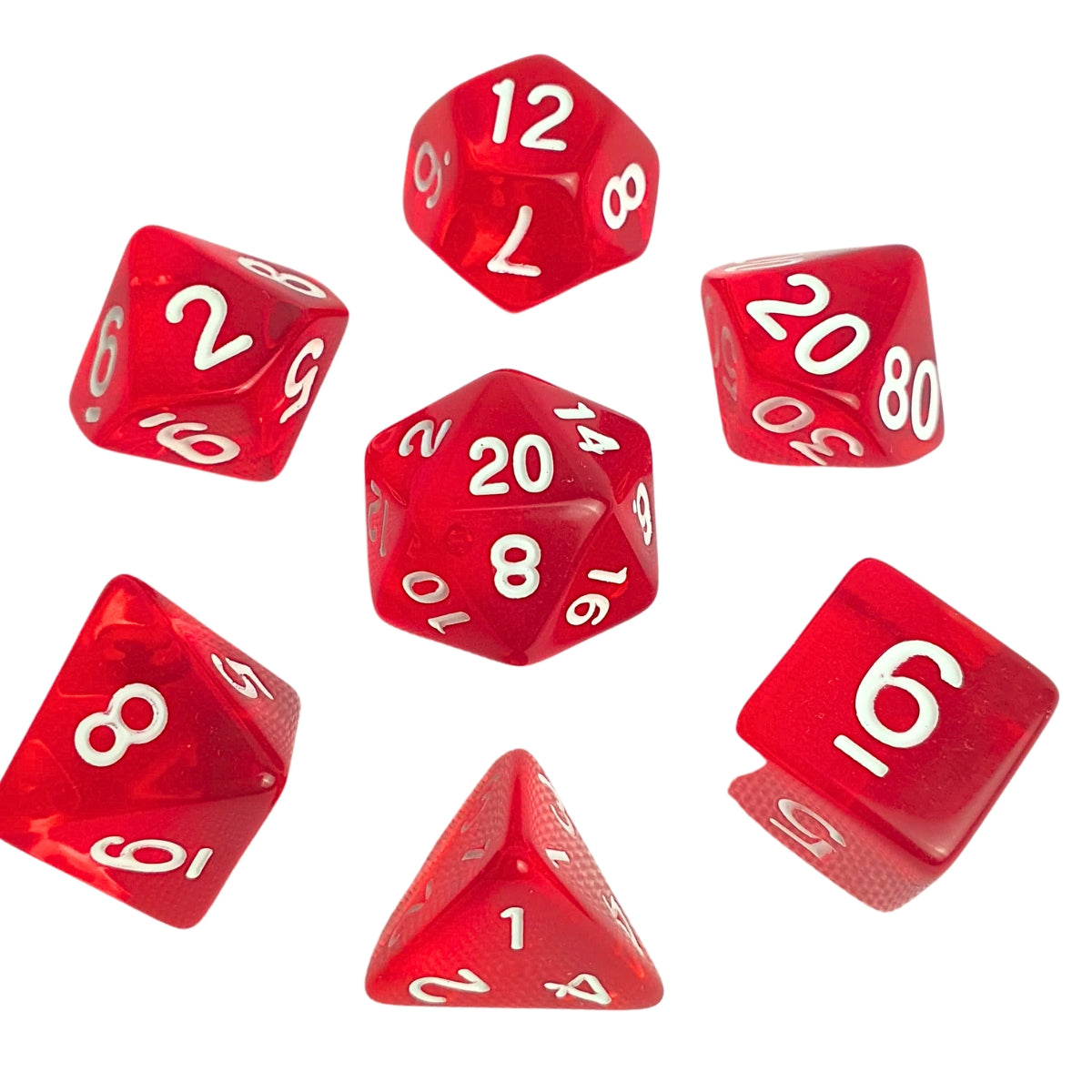 Conjunto de Dados para Rpg Vermelho Translucido com N° Branco