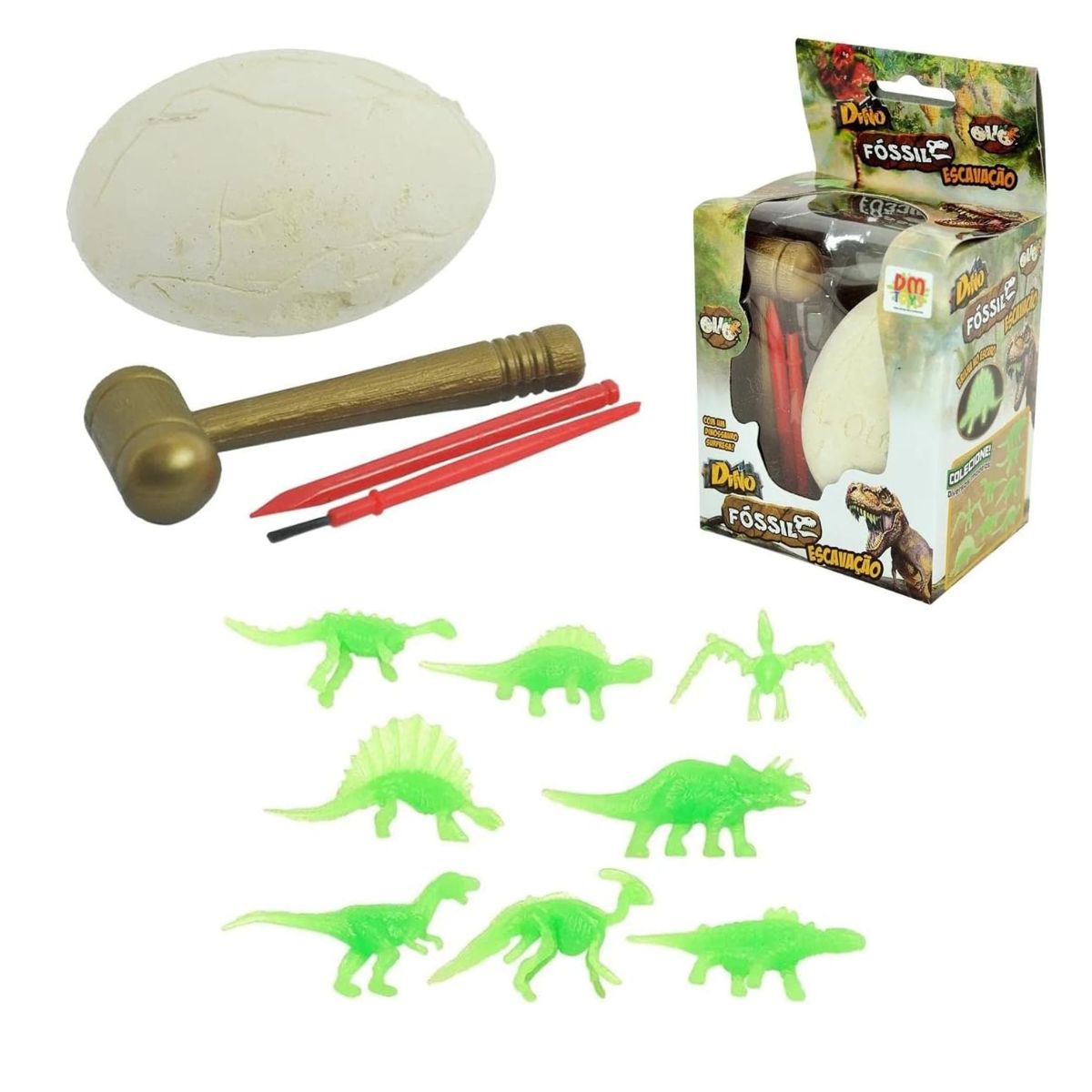 Kit Dino Fóssil Escavação Ovo Arqueologia - Dm Toys