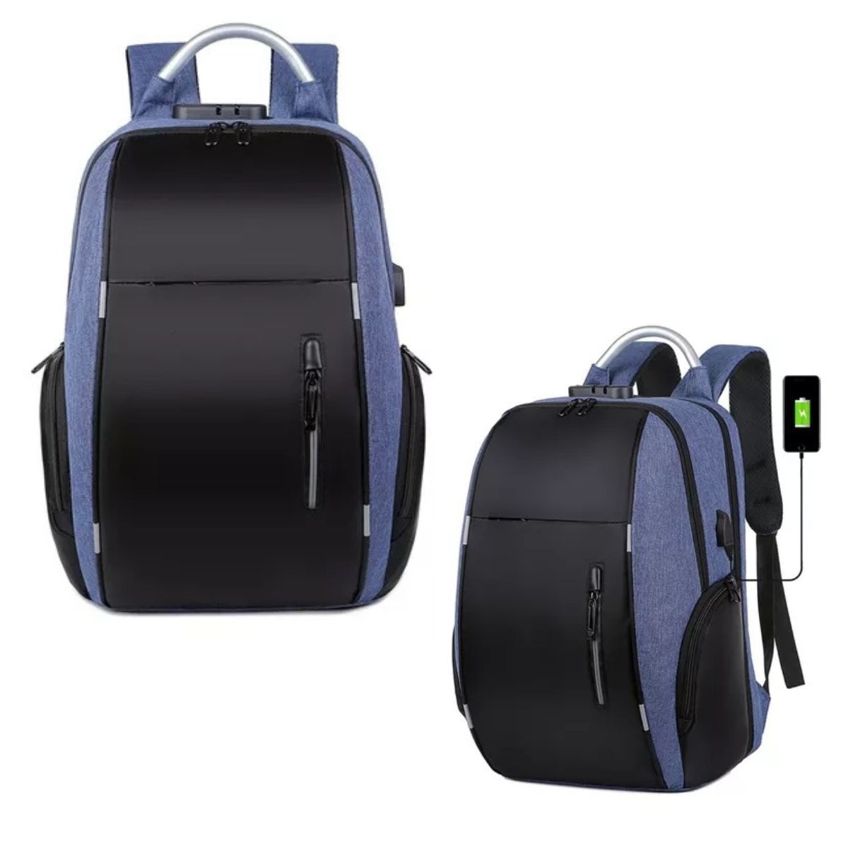 Mochila Antifurto Impermeável Azul Usb Com Trava E Código