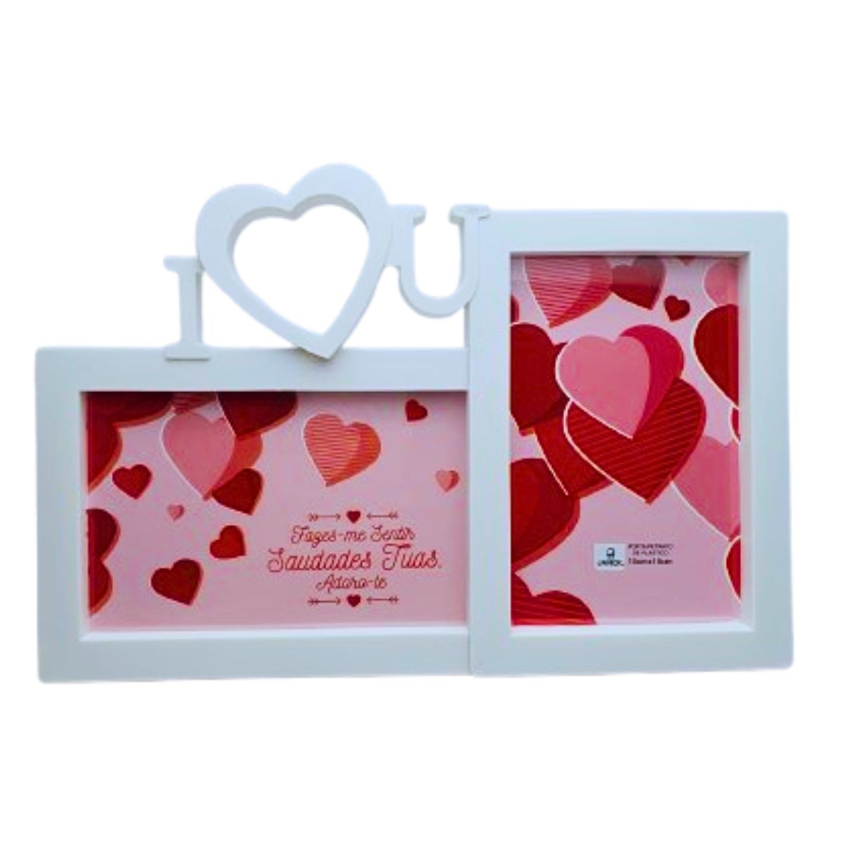 Porta Retrato Duplo Coração I Love You Decoração Amor Branco