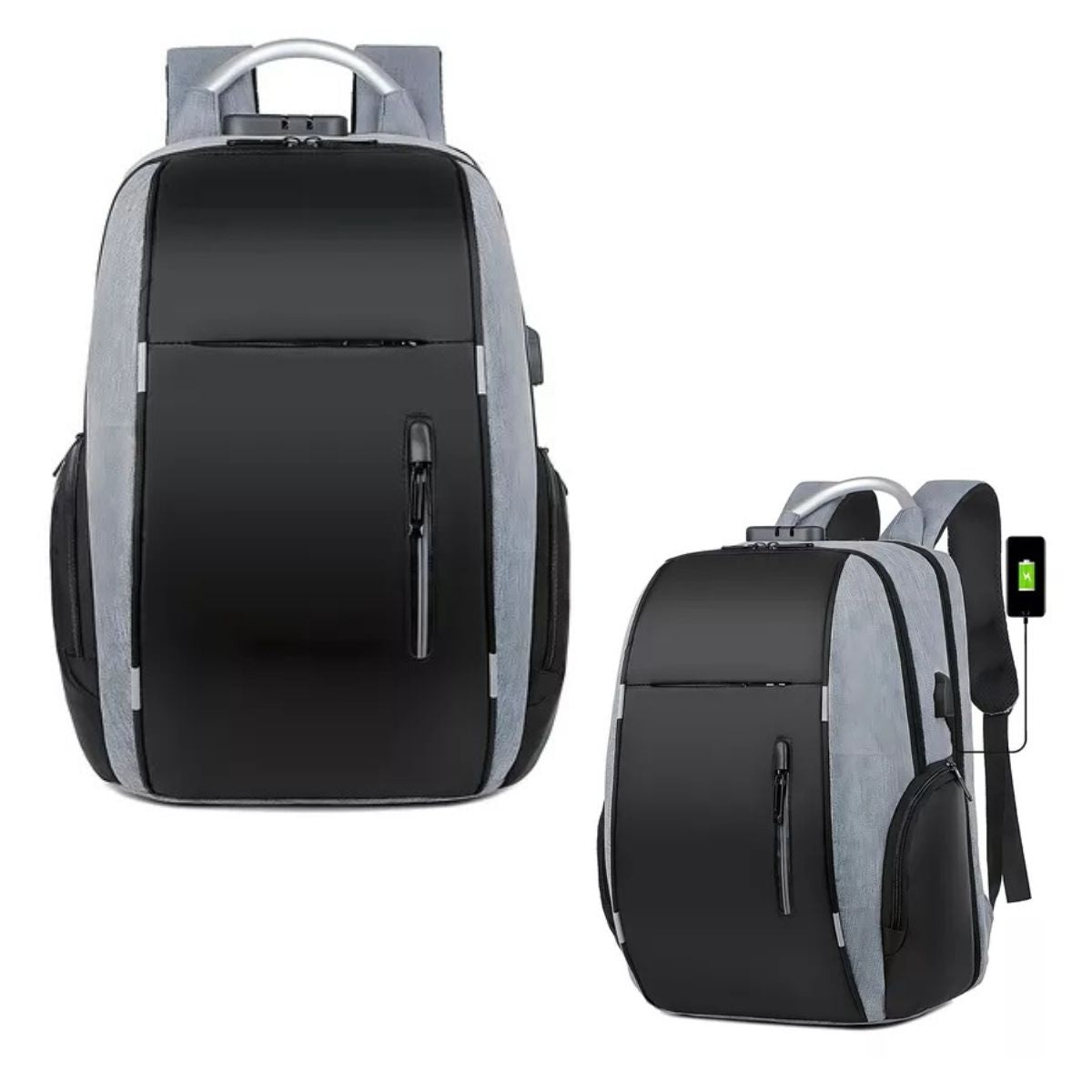Mochila Antifurto Impermeável Cinza Usb Com Trava E Código