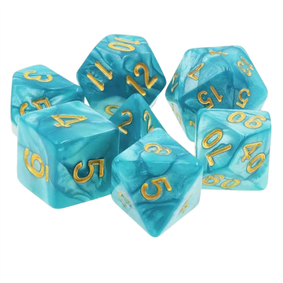 Conjunto de Dados para Rpg Azul Claro com N° Dourado