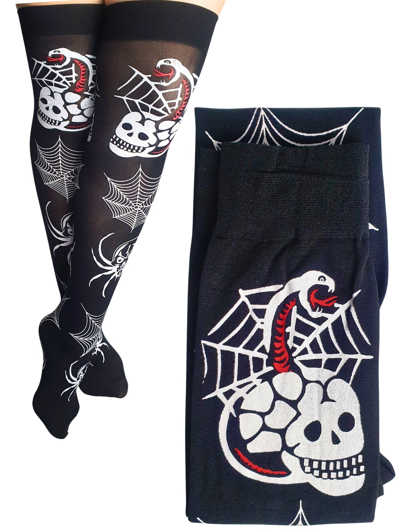 Meia Calça Preta Com Caveira E Teia E Branco Para Fantasia Cosplay e Festa 5/8