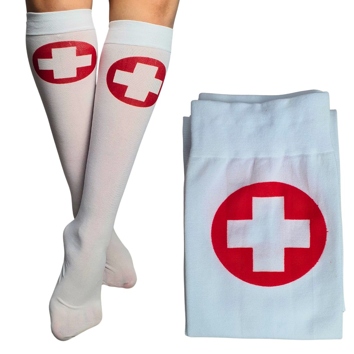 Meia Calça Enfermeira Branca Para Fantasia Cosplay e Festa 5/8