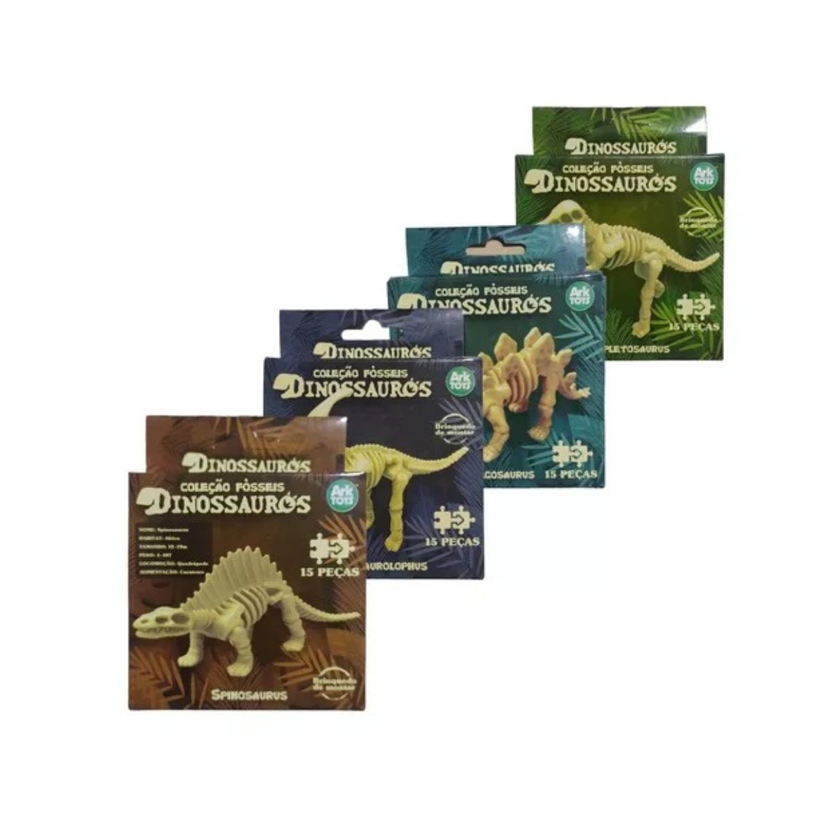 Brinquedo Kit 4 Dinossauros Fósseis Esqueleto Montar Mini