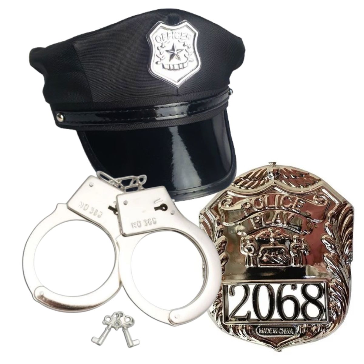 Kit Fantasia Policial Preto Completo Festa Carnaval Cosplay Quepe / Algema / Distintivo
