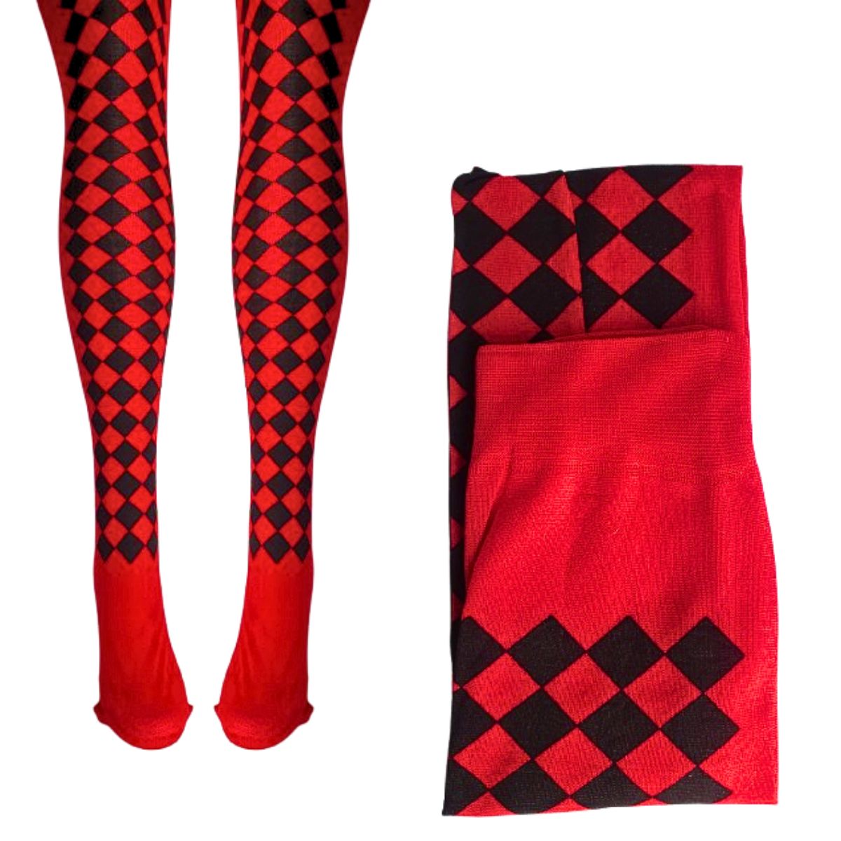 Meia Calça 5/8 Fantasia Cosplay Vermelho Quadriculada