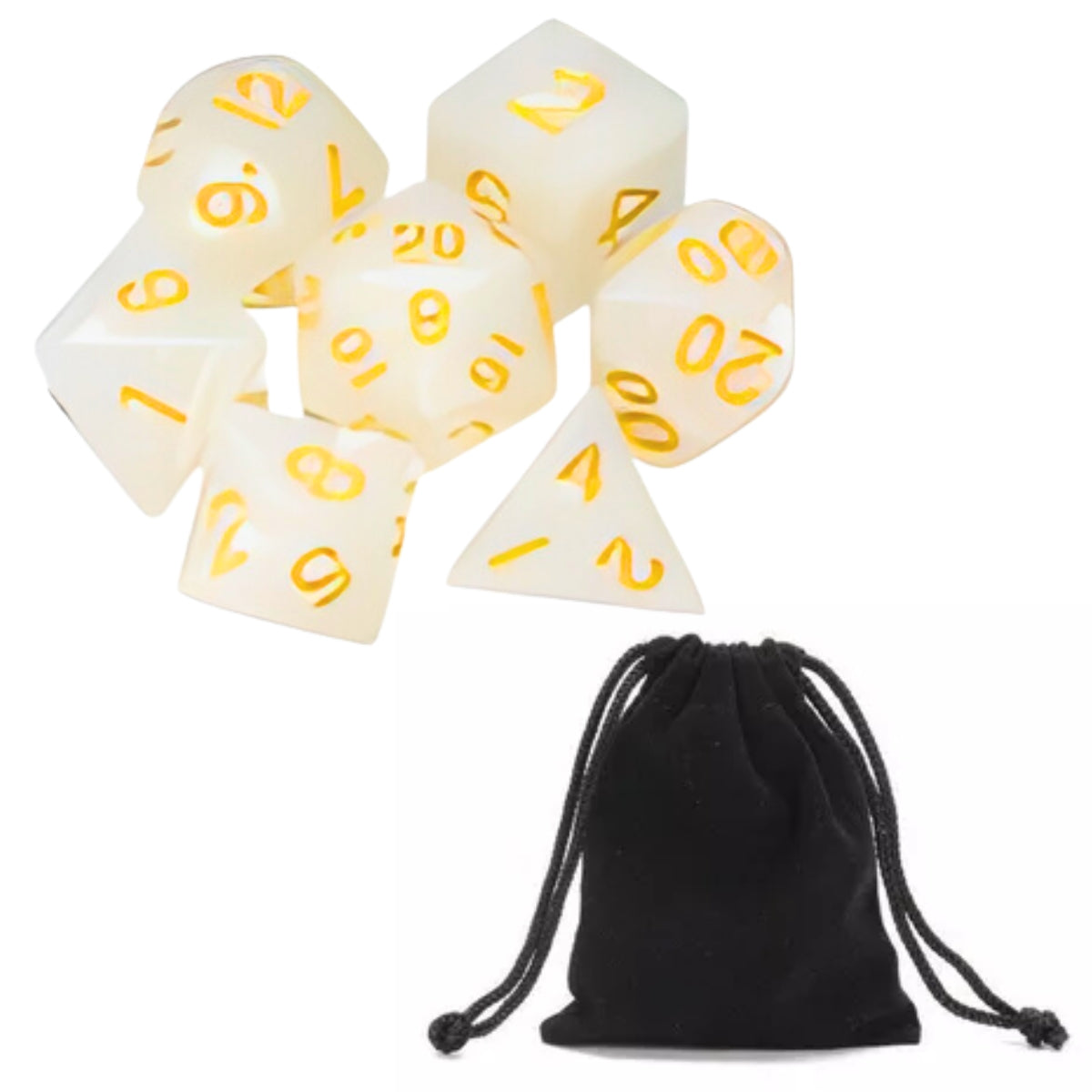 Conjunto de Dados para Rpg Preto Translucido com N° Branco