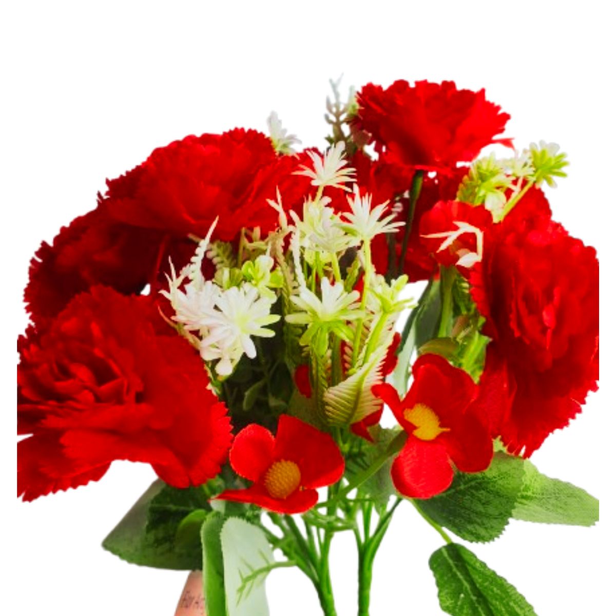 Buquê De Cravos Com 8 Flores Artificiais E Plantas - Vermelho