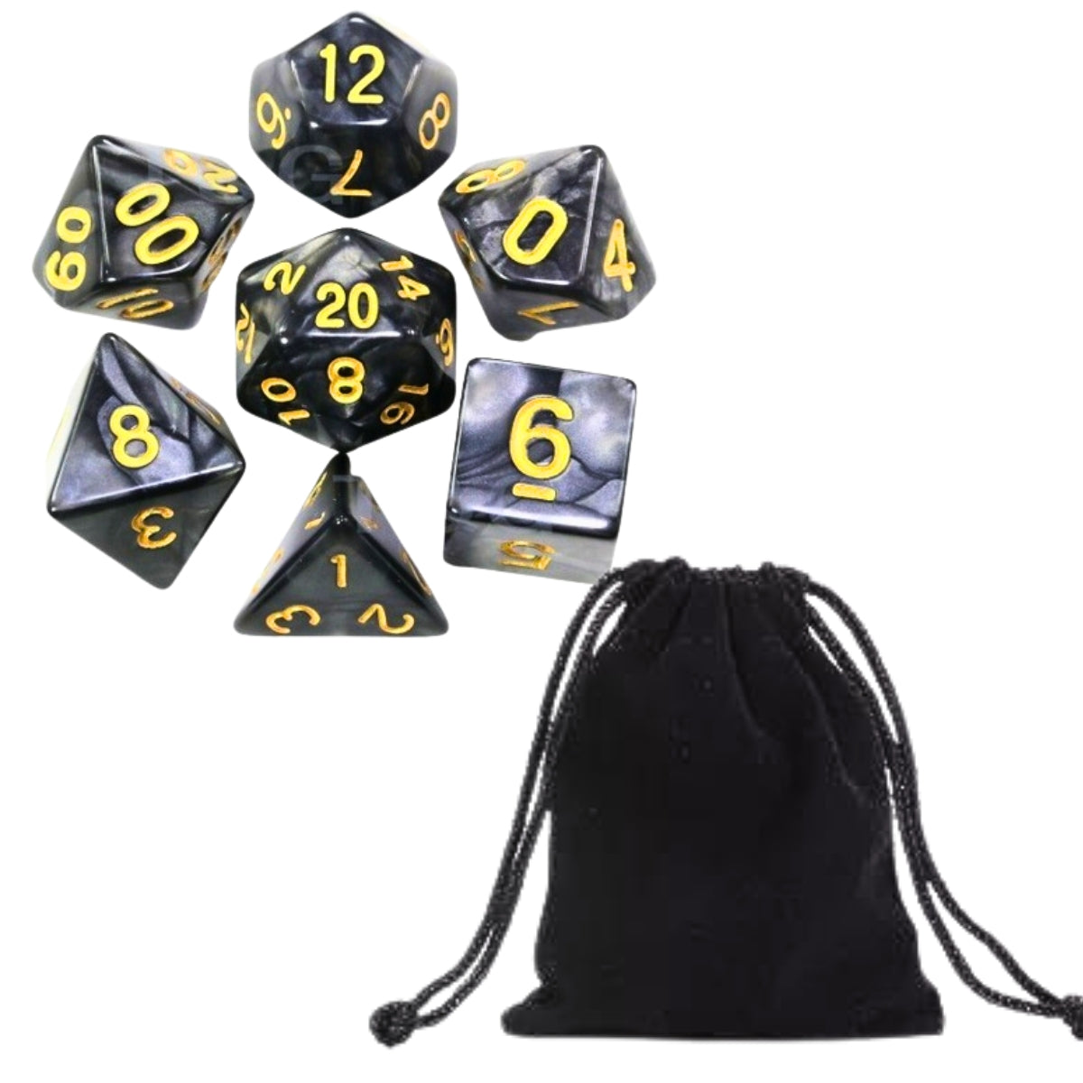 Conjunto de Dados para Rpg Preto com N° Dourado