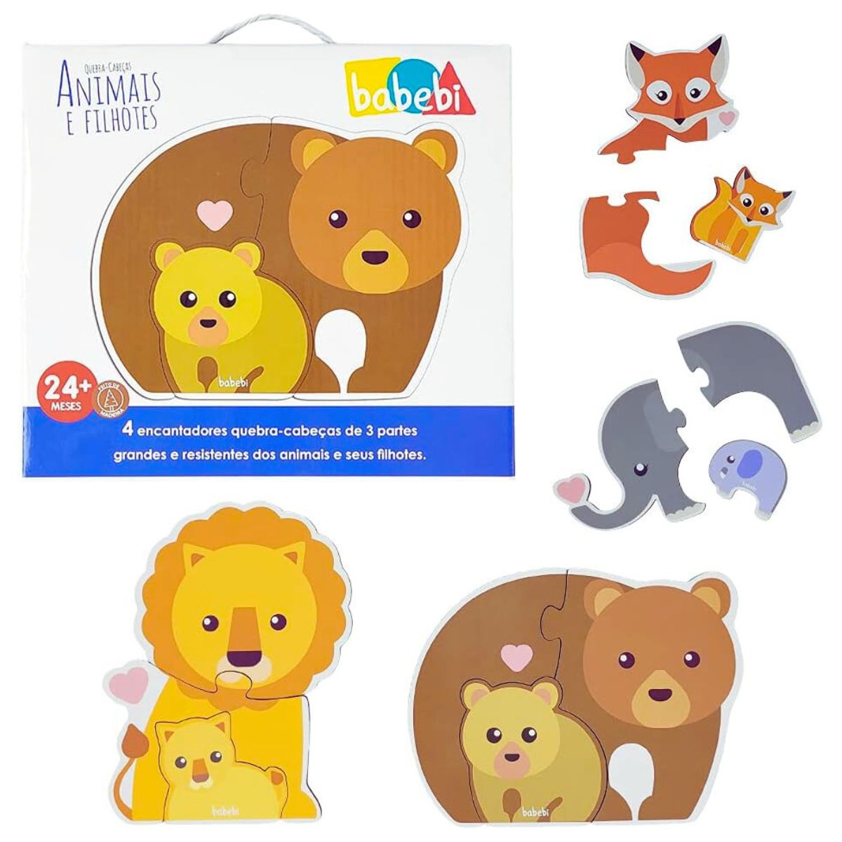 Quebra-cabeça Educativo 3 Partes Animais E Filhotes - Babebi