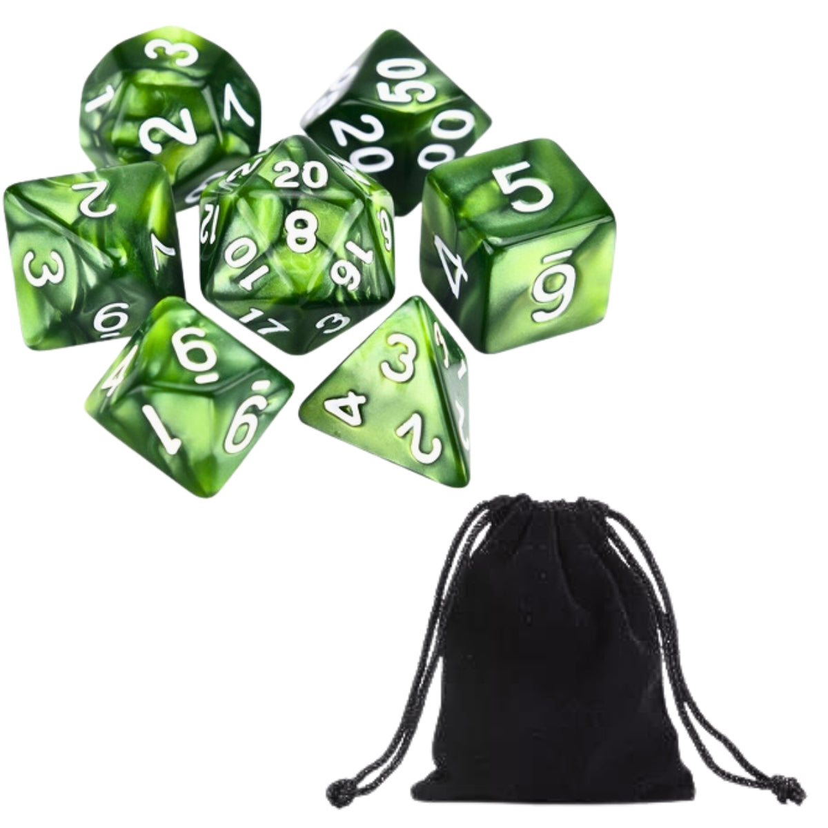 Conjunto de Dados para Rpg Verde Musgo com N° Branco