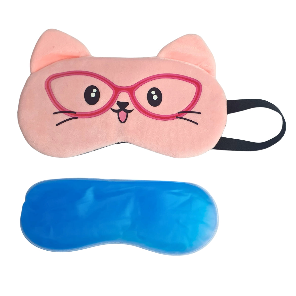 Máscara Gato Rosa de Óculos - Máscara de Descanso com Bolsa em Gel