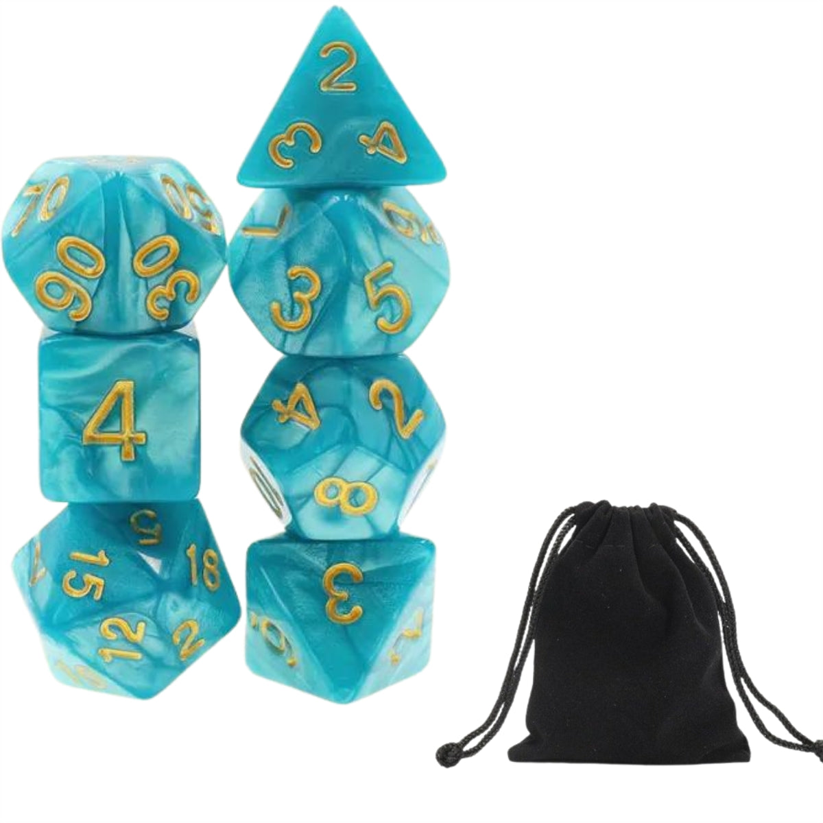 Conjunto de Dados para Rpg Azul Claro com N° Dourado