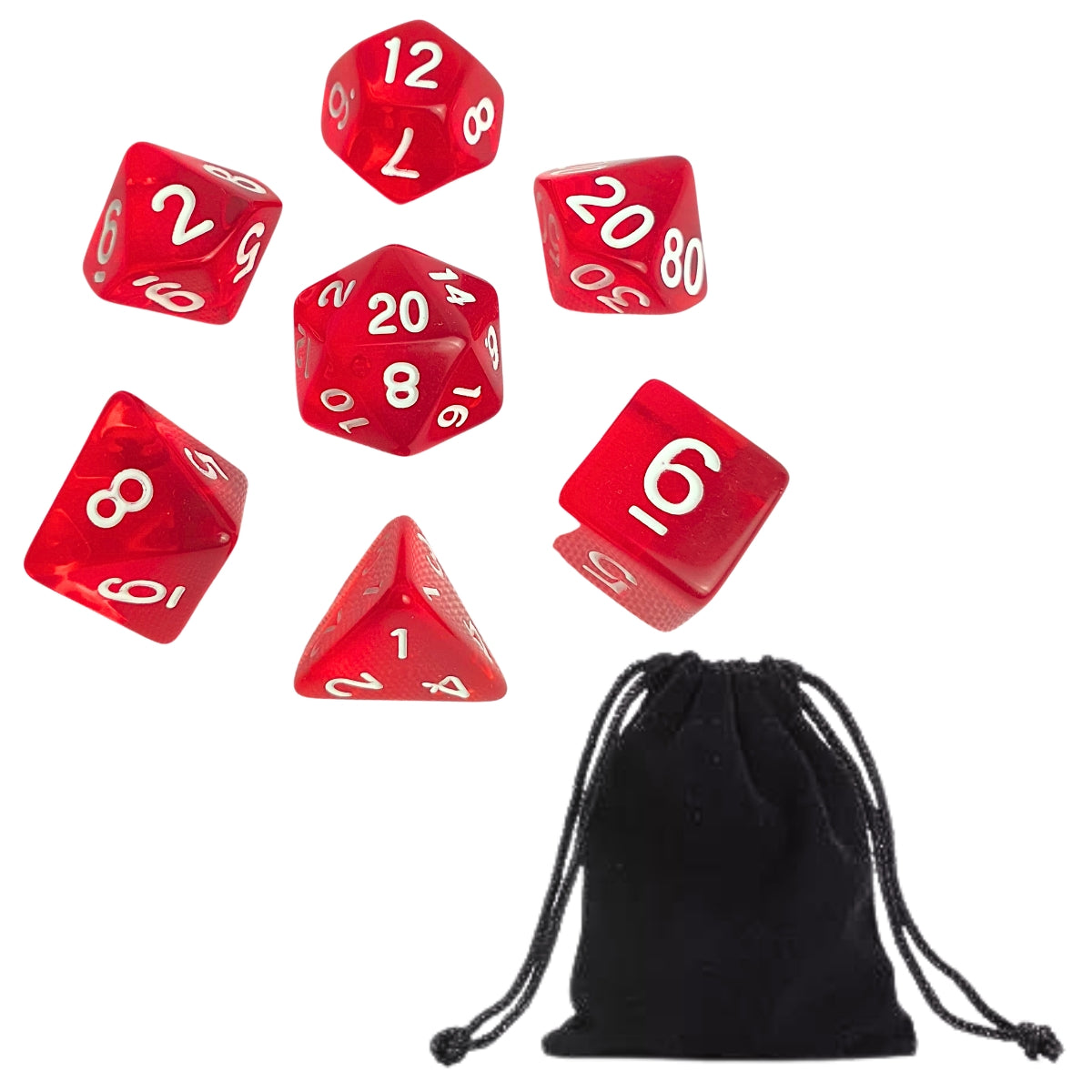 Conjunto de Dados para Rpg Vermelho Translucido com N° Branco