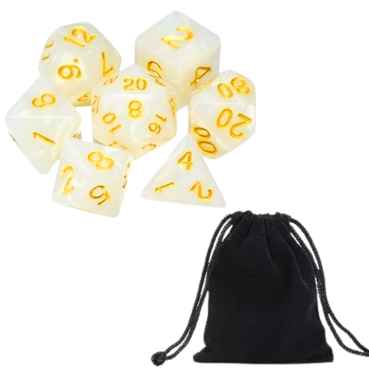 Conjunto de Dados para Rpg Perolado Glitter com N° Dourado