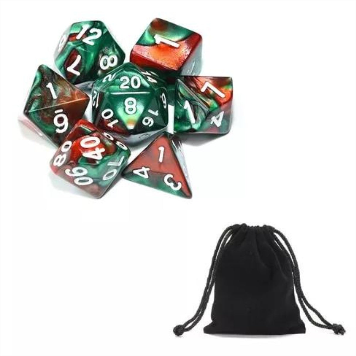 Conjunto de Dados para Rpg Verde com Vinho com N° Branco