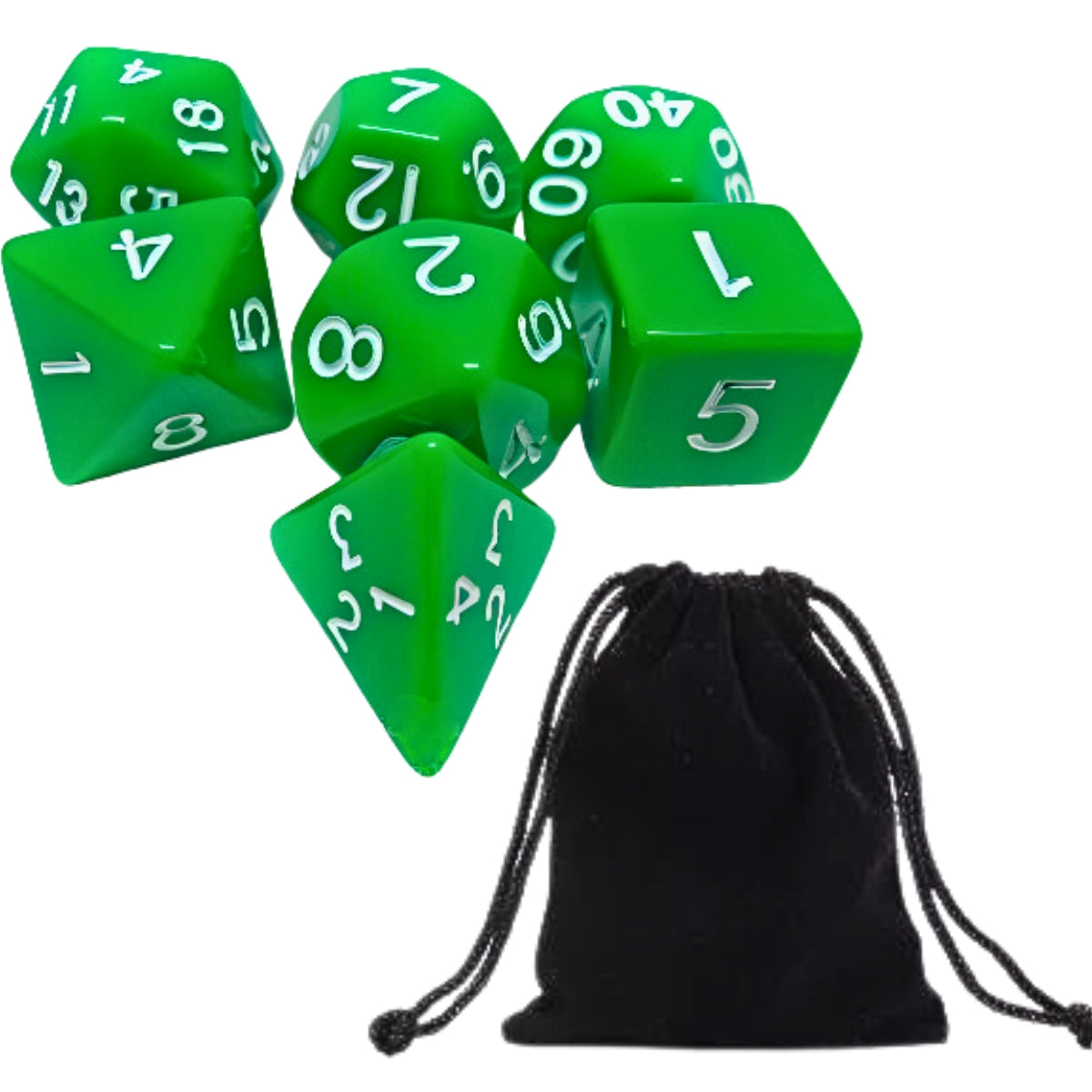 Conjunto de Dados para Rpg Verde Claro com N° Branco