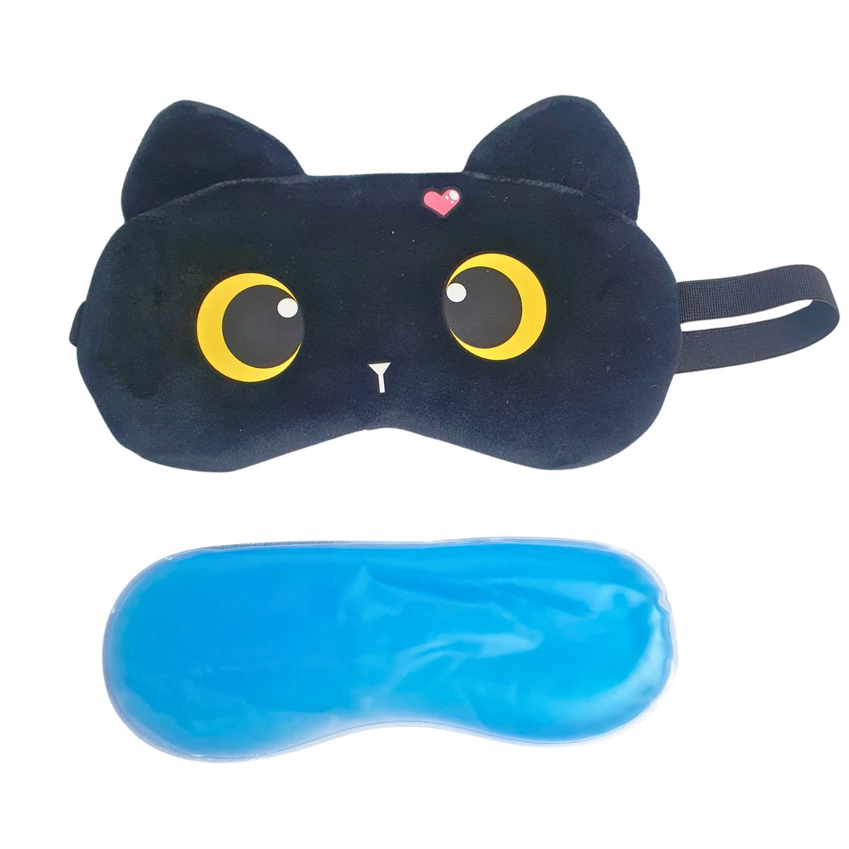 Máscara Gato Preto Com Olho Amarelo - Máscara Descanso com Bolsa de Gel