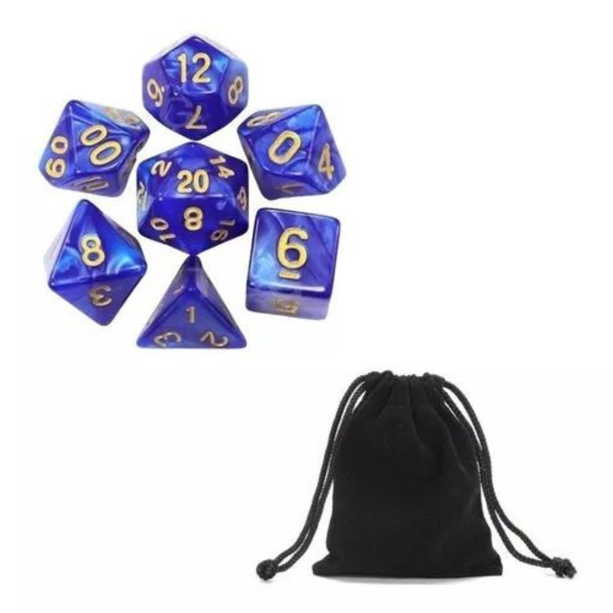 Conjunto de Dados para Rpg Azul com N° Dourado