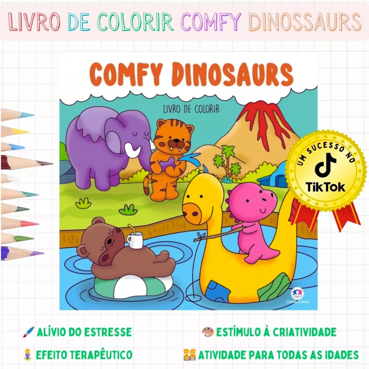 Livro Comfy Dinosaurs Bobbie Goods - Para Colorir / Relaxar / Atividades - Ciranda Cultural