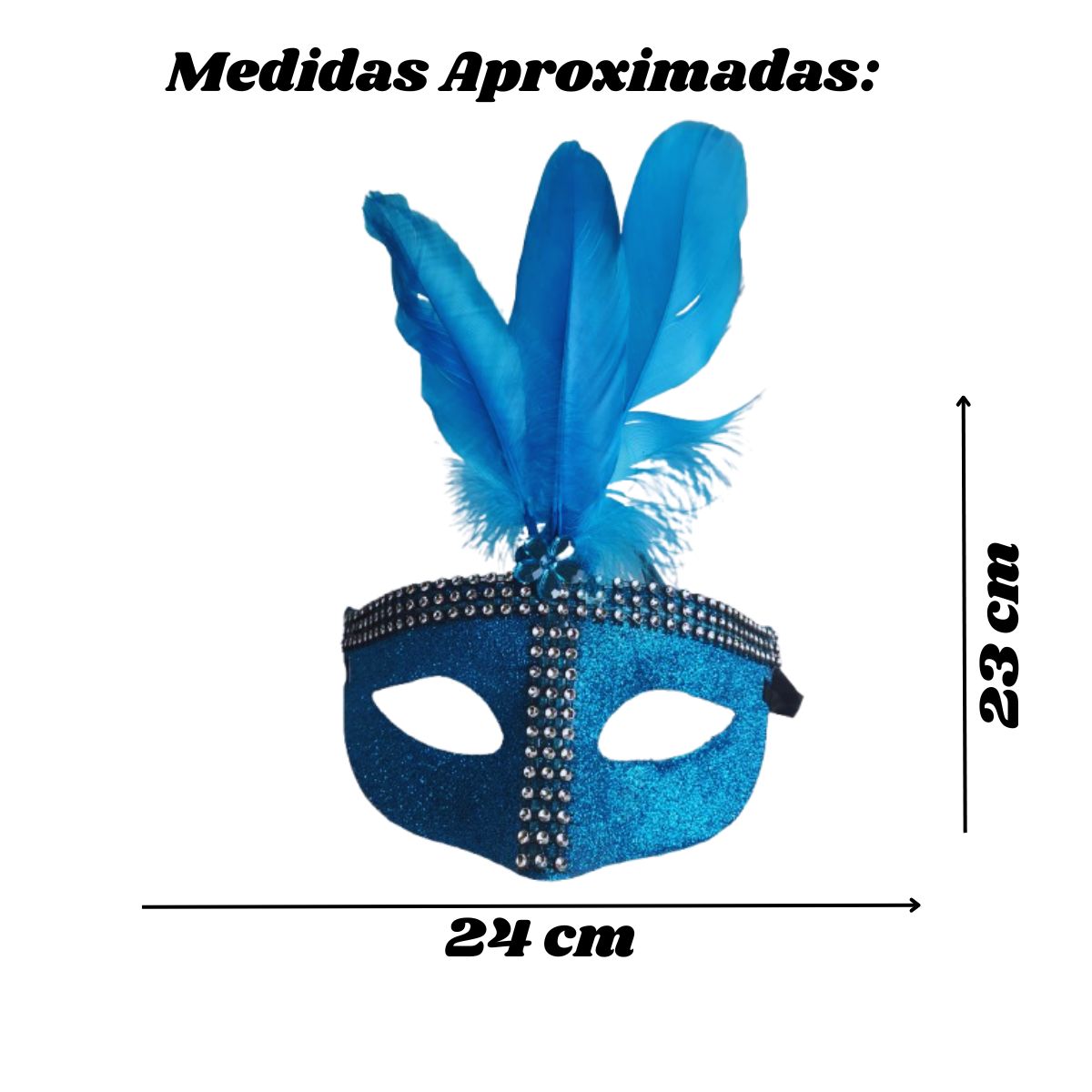 Máscara Fantasia Pena Glitter Festa Carnaval Azul